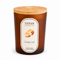 Load image into Gallery viewer, Luna Sunday Loaf hand-poured soy candle in matte glass with a bamboo lid, on white
