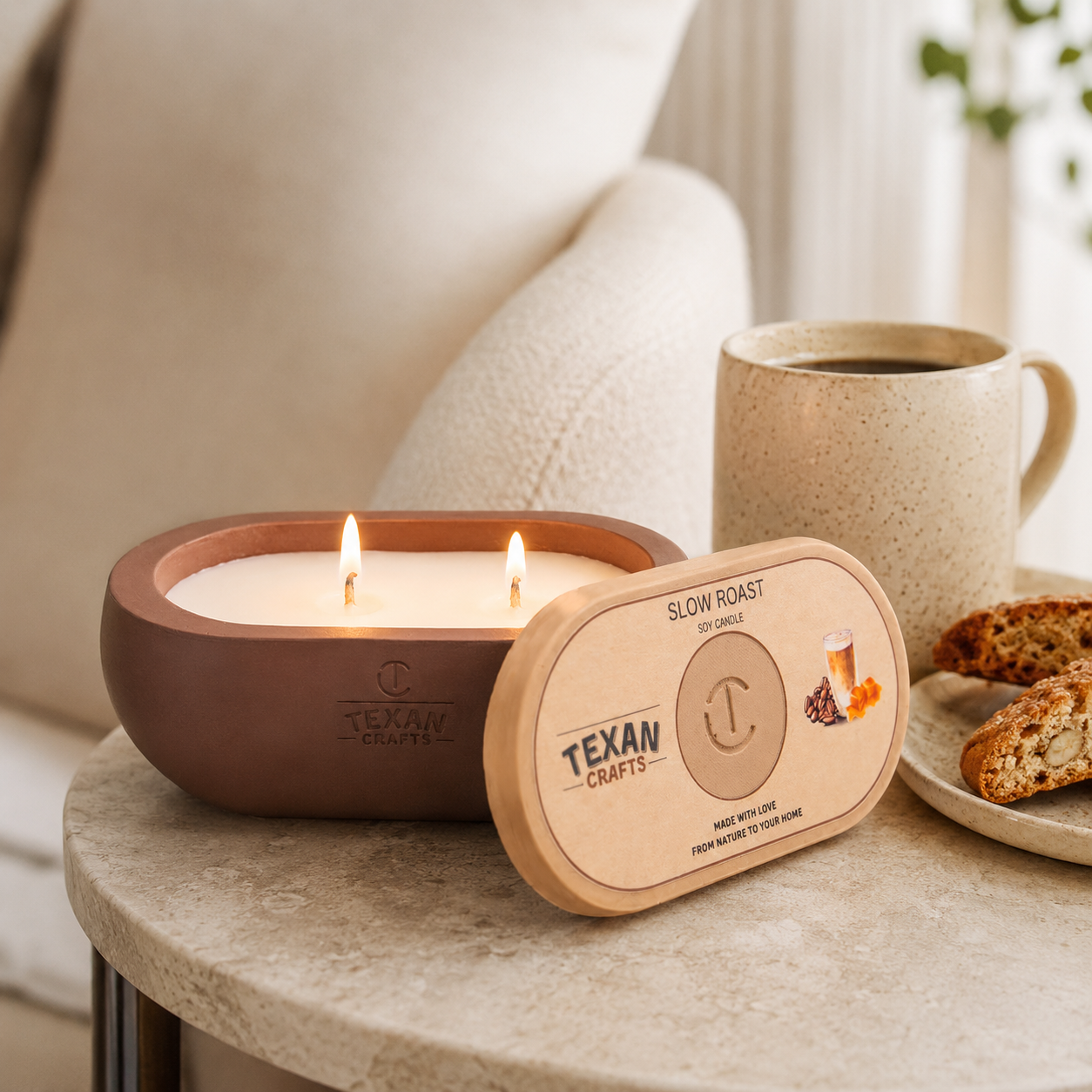 Alma Slow Roast hand-cast stone soy candle by Texan Crafts