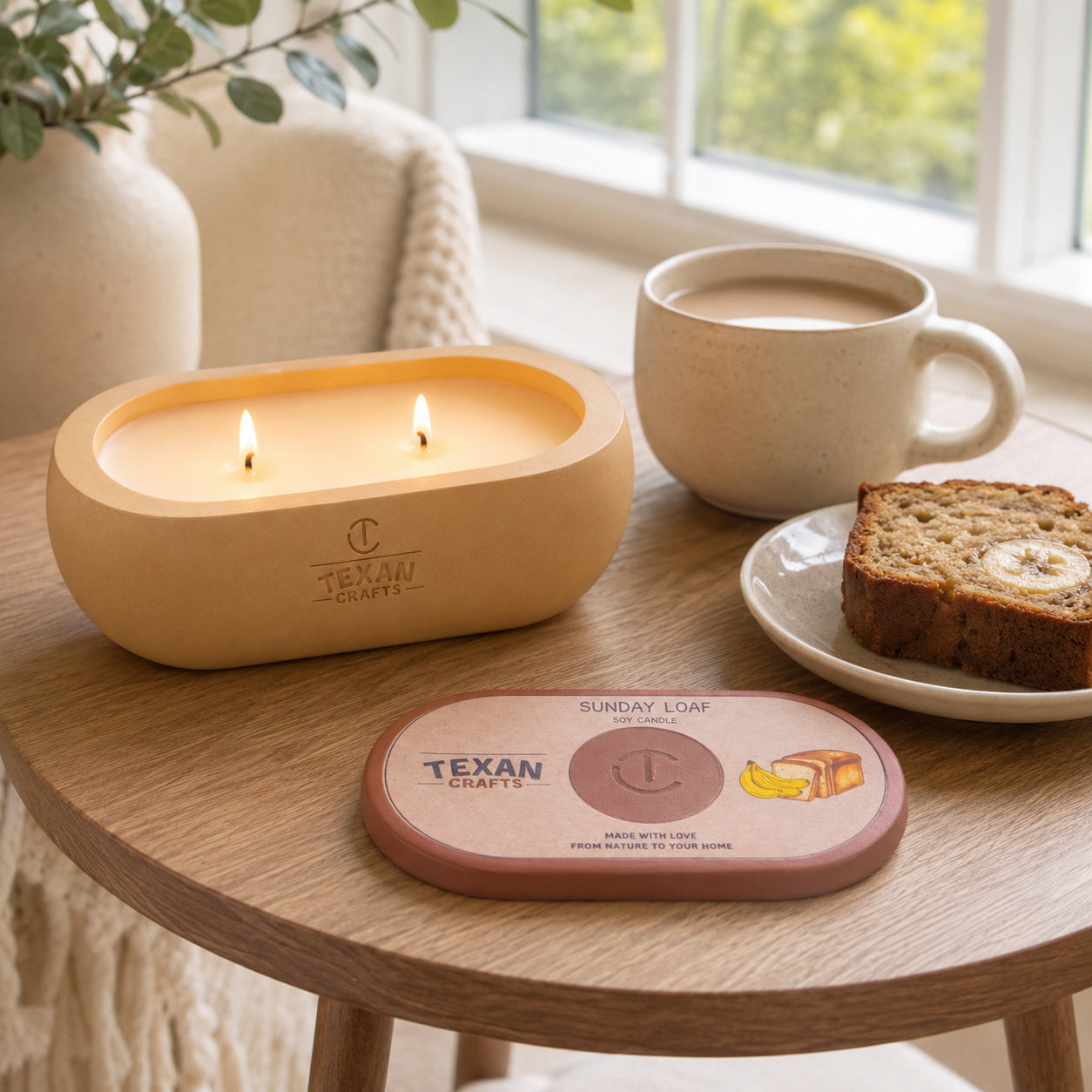 Alma Sunday Loaf hand-cast stone soy candle by Texan Crafts