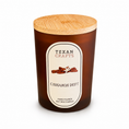 Load image into Gallery viewer, Luna Cinnamon Drift hand-poured soy candle in matte glass with a bamboo lid, on white
