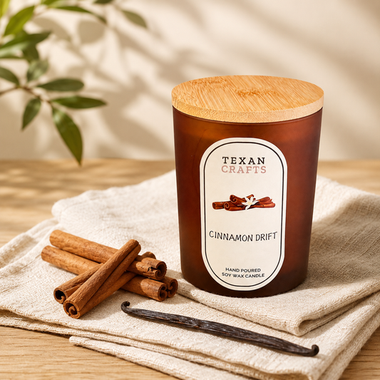 Luna Cinnamon Drift hand-poured soy candle by Texan Crafts