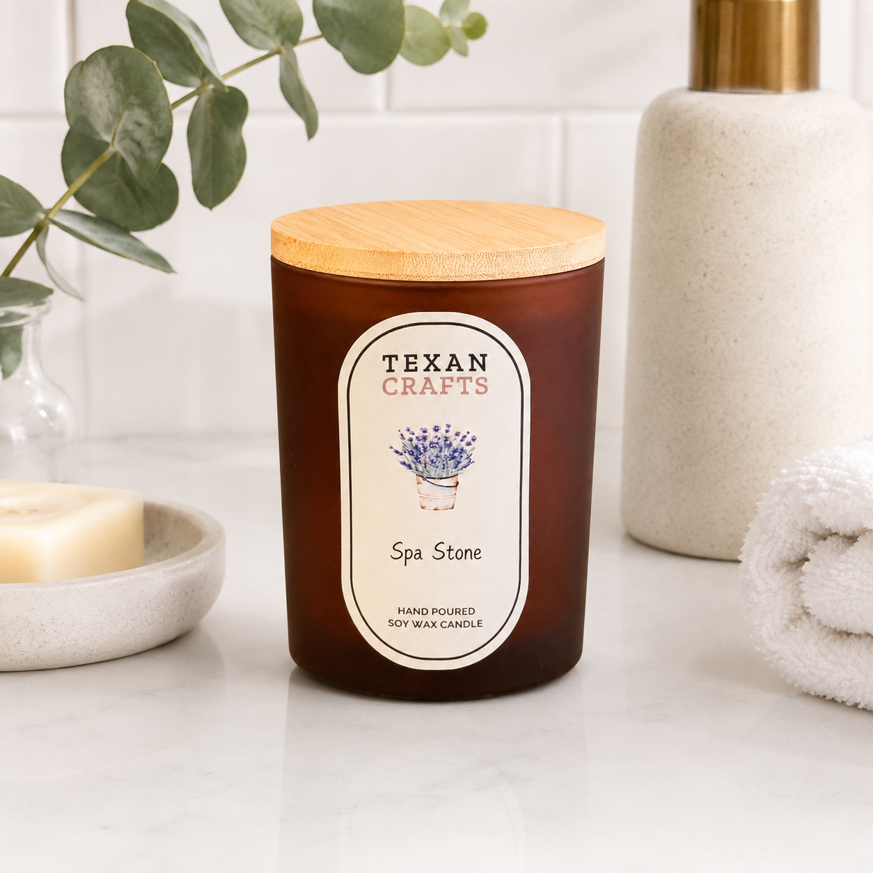 Luna Spa Stone hand-poured soy candle by Texan Crafts