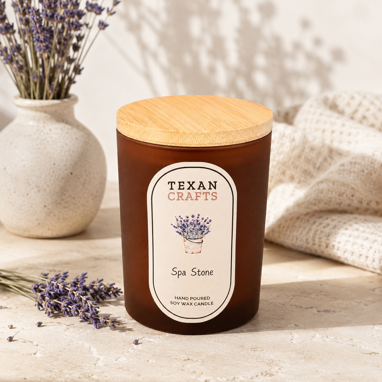 Luna Spa Stone hand-poured soy candle by Texan Crafts