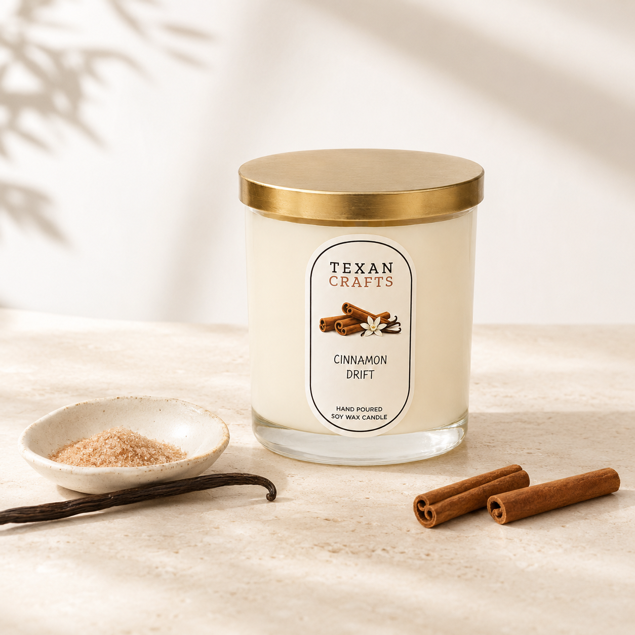 Stella Cinnamon Drift hand-poured soy candle by Texan Crafts