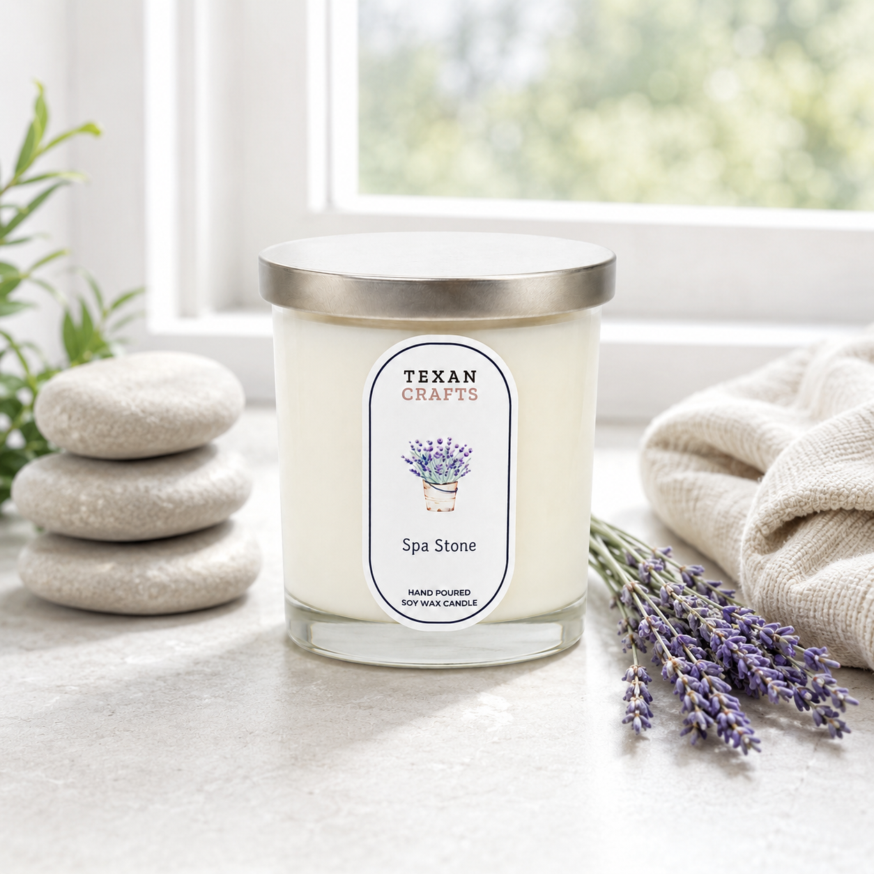 Stella Spa Stone hand-poured soy candle by Texan Crafts
